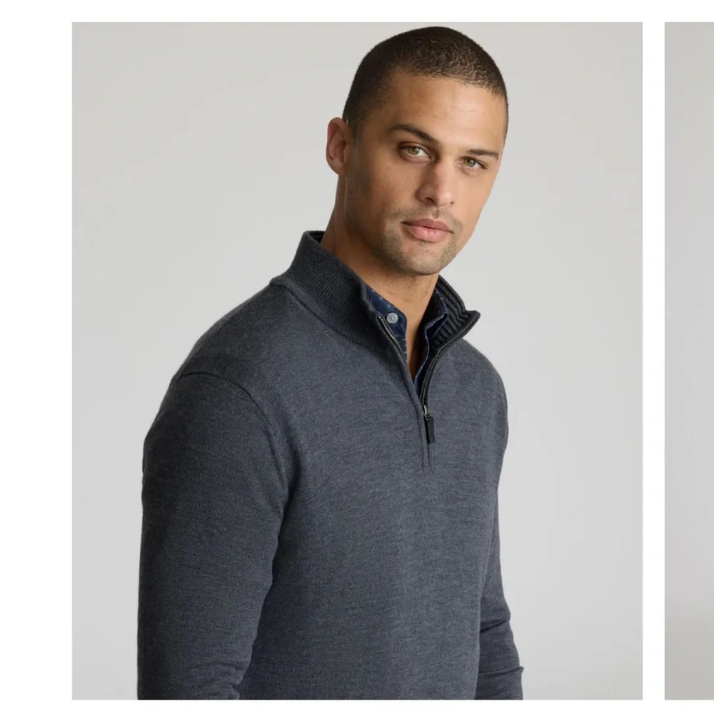Untuckit Sweater Mens 100% Extra Fine Merino Wool Quarter Zip Pullover L Grey